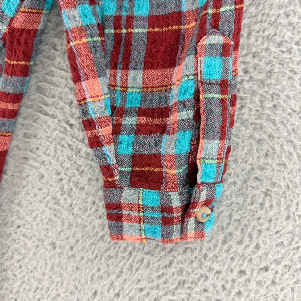 Pilcro Shirt Dress Women Medium Red Turquoise Plaid Crinkle Midi Tunic OB1609132 - Picture 12 of 14